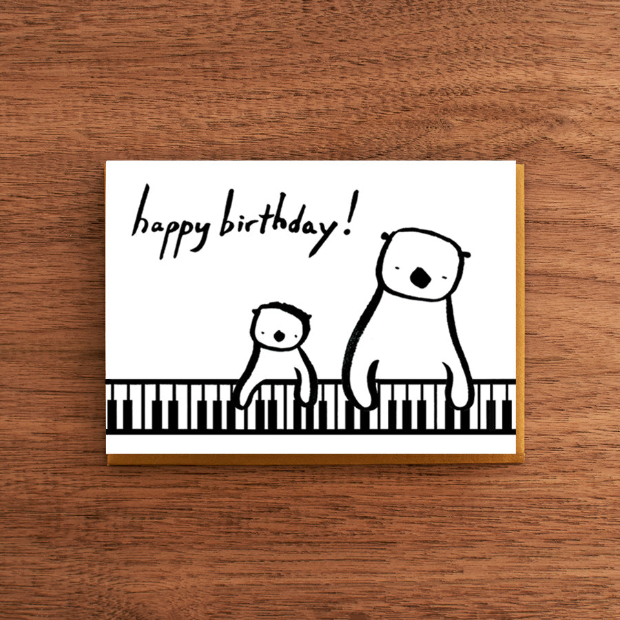 Letterpress Birthday Card:  Otters at Piano