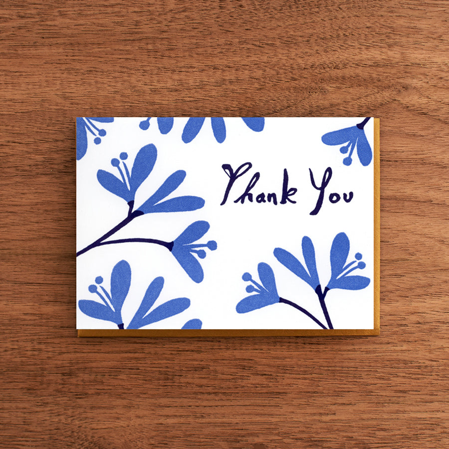 Letterpress Thank You Card:  Blue Petals