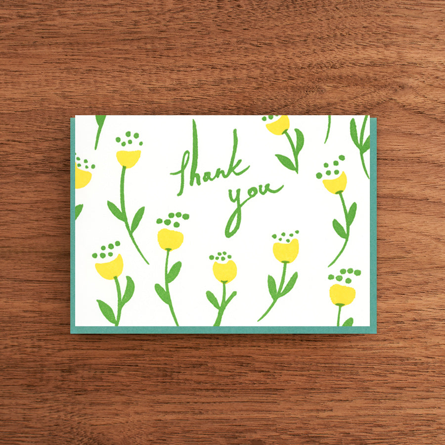 Letterpress Thank You Card:  Yellow Flowers