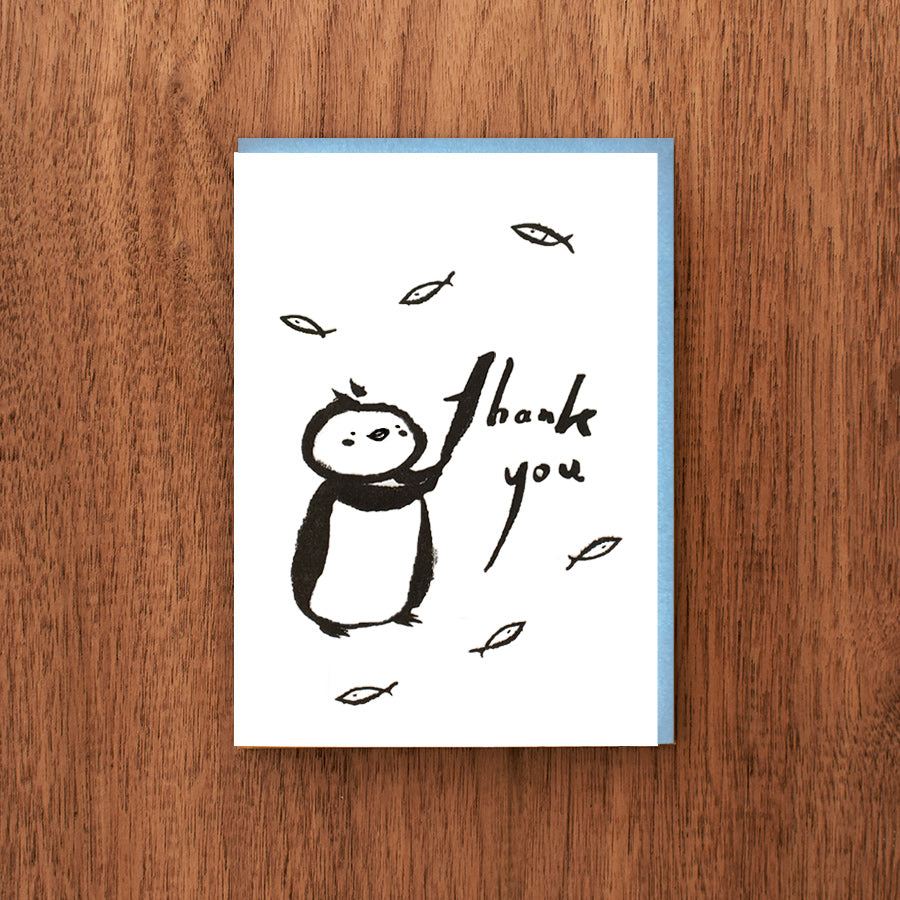 Letterpress Thank You Card:  Penguin &amp; Fish